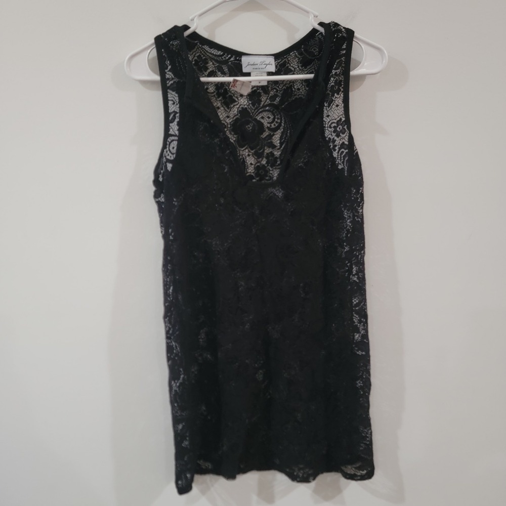 Womens Floral Lace Tunic Tank Top Size Medium Black Whimsigoth